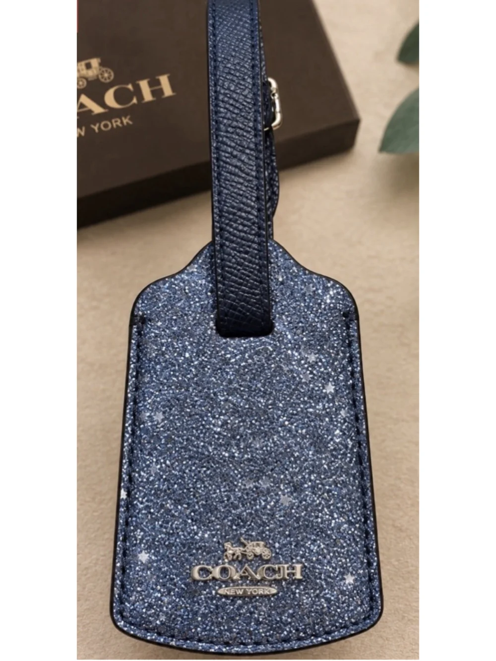 Coach Blue Star Glitter Luggage Tag Travel Bag ID Charm NWOT